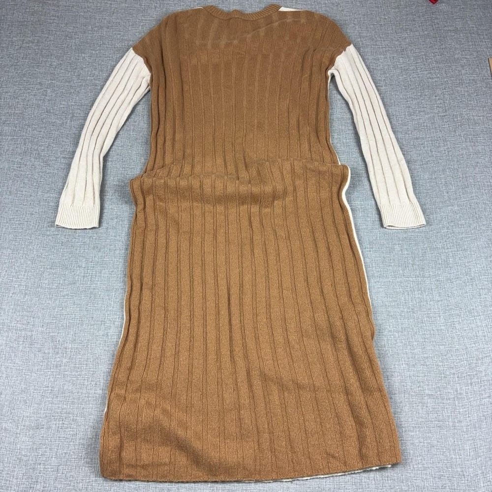 Madewell Sweater Dress Womens XS White Tan Ribbed Long Sleeve Knit Crew Neck - Picture 5 of 5